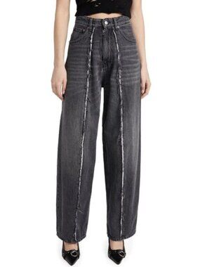 MM6 MAISON MARGIELA Gray Raw Edge Wide Leg Jeans Size 29 Avant Garde Minimalist